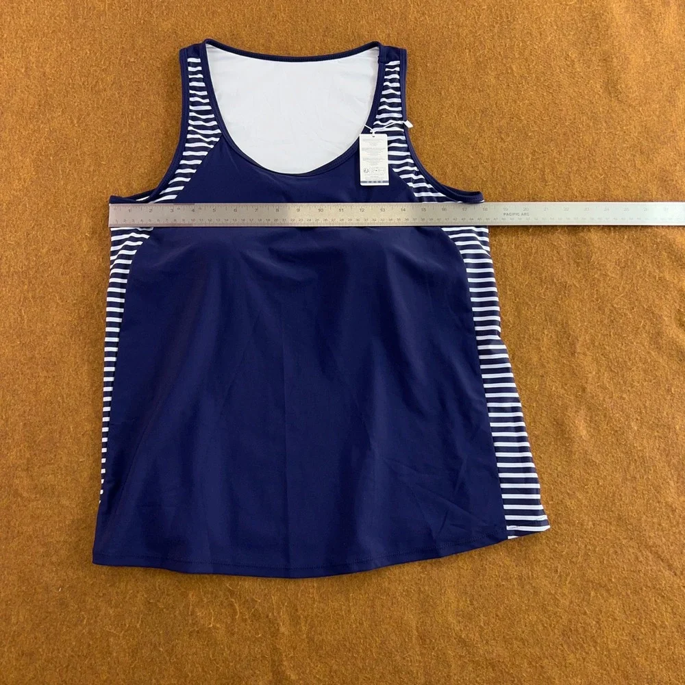 Summer Mae Womens 14 Navy Blue Striped Tankini Swim Top NWT
